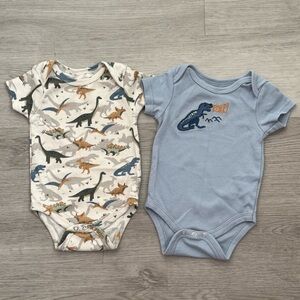 2 Dinosaur Onesies Bundle 3–6 Months | Green & Blue Dino Baby Bodysuits